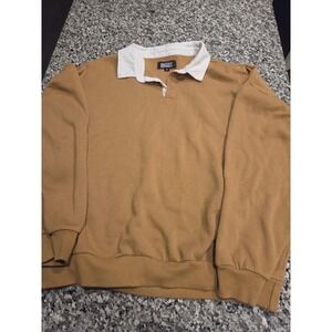 Grizzly Griptape Mens XL Rugby Sweatshirt Camel Brown White Collar Skate‎ Fleece